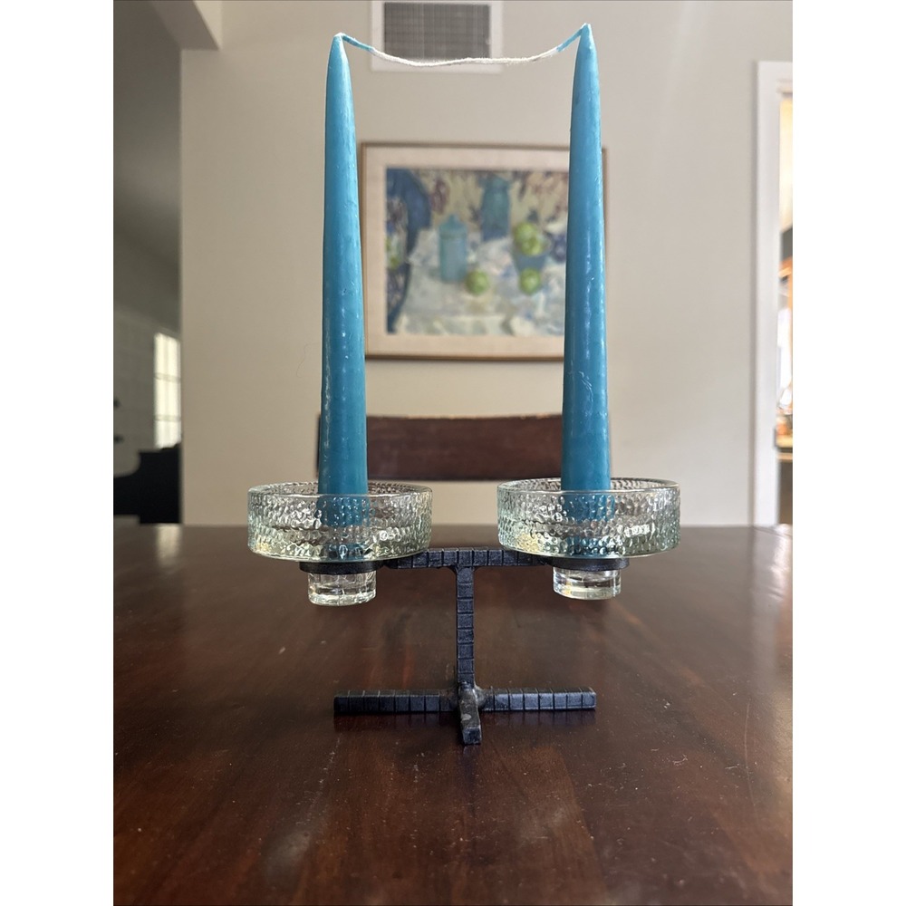 Mid Century Modern Candle Holder Glass Metal Bostrom Style Scandinavian AS IS